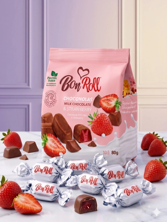 BonRoll Choconolas sutli shokoladdagi qulupnayli mevali marmelad, 80 g