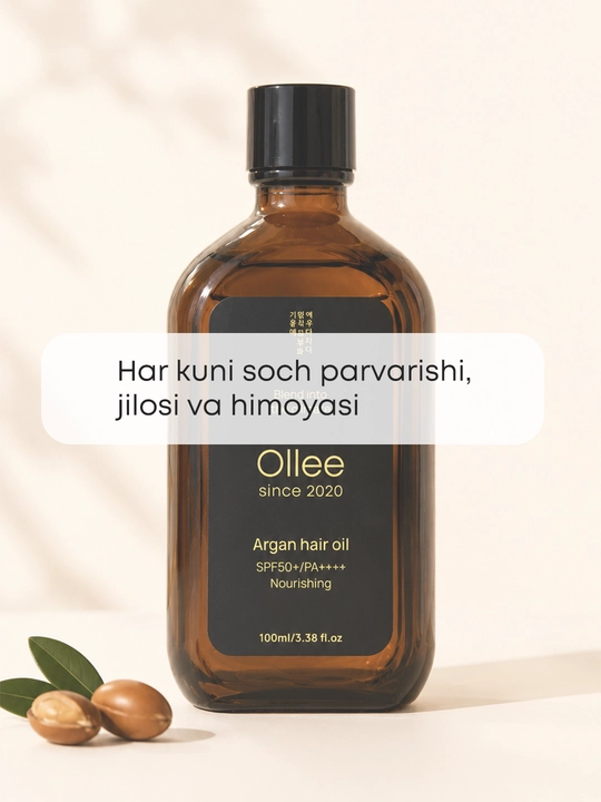 Soch uchun OLLEE argan yog‘i 100 ml, SPF50+/PA++++, termohimoya va parvarish uchun