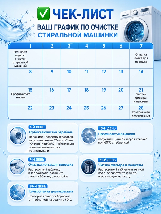 Таблетки для очистки барабана стиральной машины 12 шт – средство от накипи и запаха