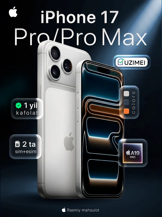 Apple iPhone 17 Pro/Pro Max, 256GB, SIM+esim, UZIMEI-зарегистрирован - 
