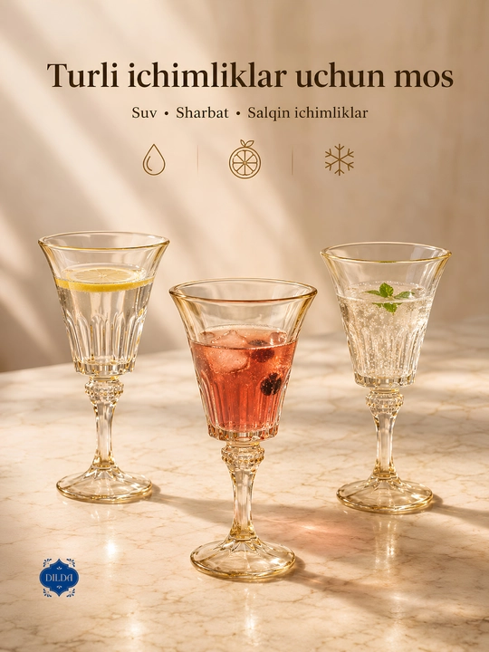 Shisha fujerlar to‘plami 6 dona, rangli va shaffof bokallar 210, 270, 300 ml, bayram uchun