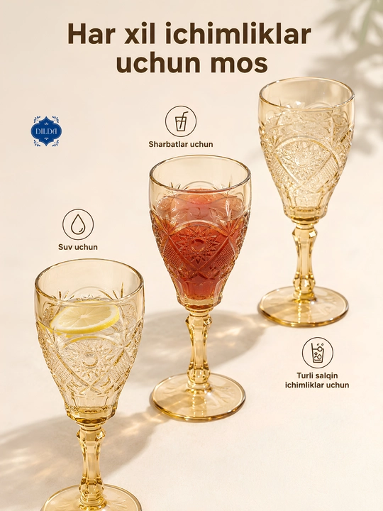 Shisha fujerlar to‘plami 6 dona, rangli va shaffof bokallar 210, 270, 300 ml, bayram uchun