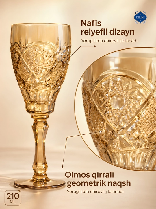 Shisha fujerlar to‘plami 6 dona, rangli va shaffof bokallar 210, 270, 300 ml, bayram uchun