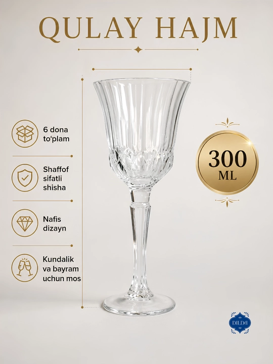 Shisha fujerlar to‘plami 6 dona, rangli va shaffof bokallar 210, 270, 300 ml, bayram uchun