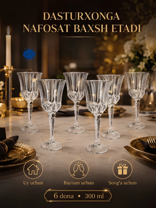 Shisha fujerlar to‘plami 6 dona, rangli va shaffof bokallar 210, 270, 300 ml, bayram uchun - 