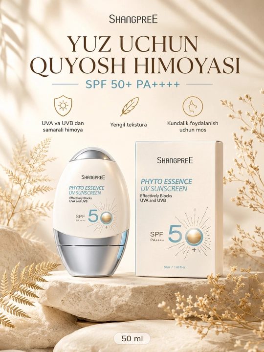 Shangpree quyoshga qarsi nemlantiruvchi krem-fitoessensiya SPF50+ yuz va tana uchun, 50 ml - 
