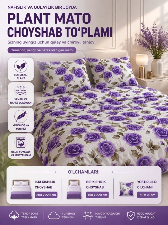Ikki kishilik va bir kishilik choyshab va yostiq jildi - 