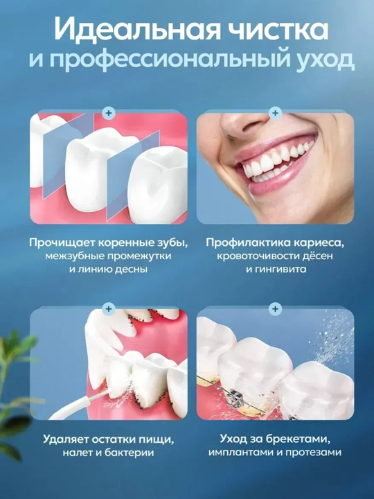 Ирригатор для полости рта портативный беспроводной, аппарат для чистки зубов и брекетов