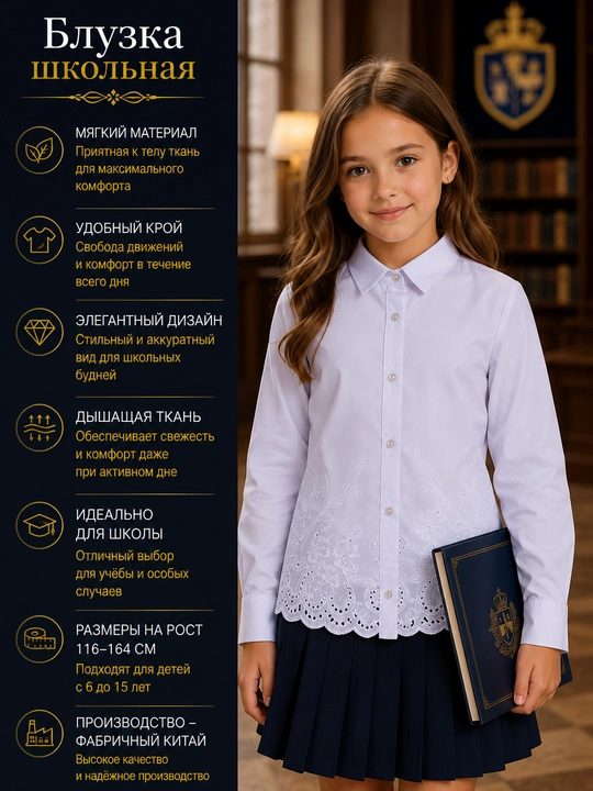 Школьные блузки для девочек, с длинными и короткими рукавами, 16 видов