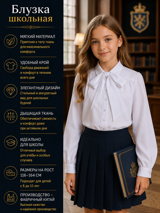 Школьные блузки для девочек, с длинными и короткими рукавами, 16 видов