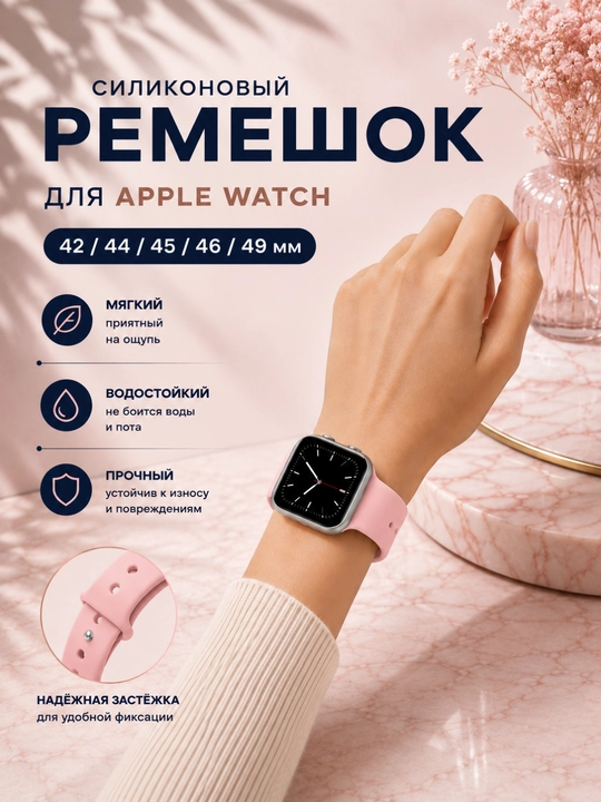 Apple Watch uchun silikon remeshok 42/44/45/46/49 mm yumshoq - 