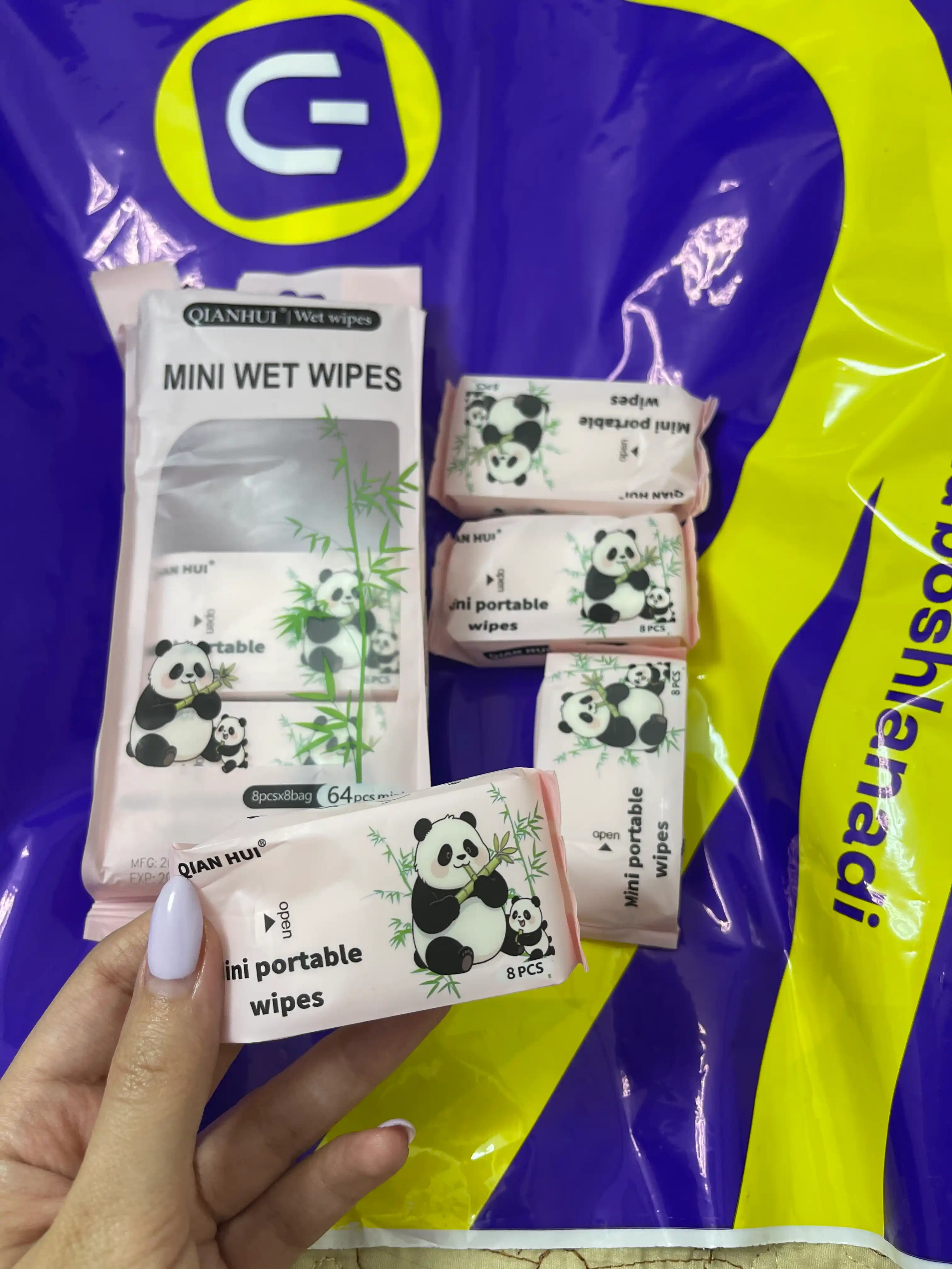 Nam salfetkalar 64 dona, antibakterial, mini, bolalar va kattalar uchun