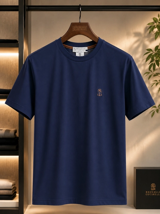 Brunello Cucinelli erkaklar klassik futbolkasi, Oq, Ko'k, L–4XL - 