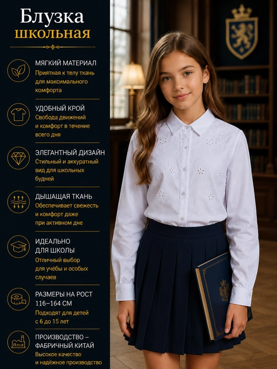 Школьные блузки для девочек, с длинными и короткими рукавами, 16 видов