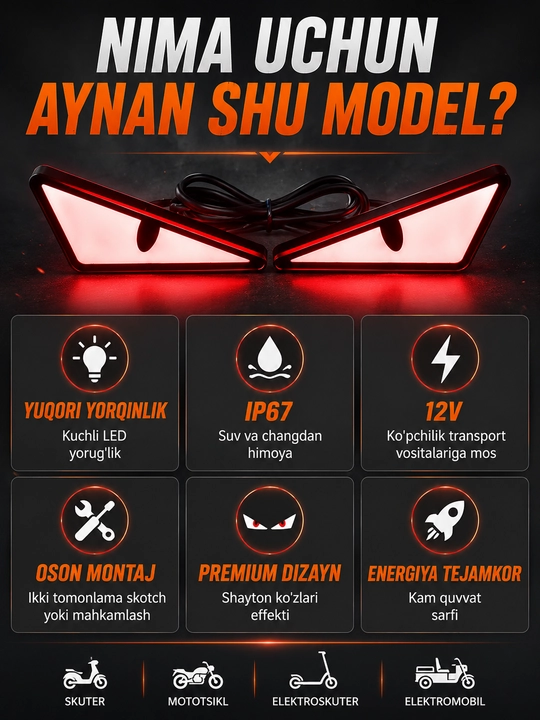 Универсальный LED фонарь Devil Eyes 12V IP67 для мотоцикла и скутера, 2 шт
