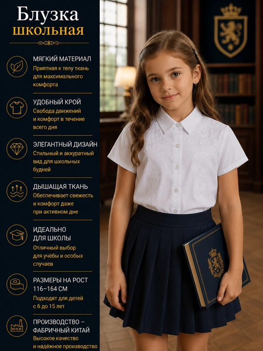 Qizlar uchun uzun va kalta yengli maktab bluzkalari, 16 tur