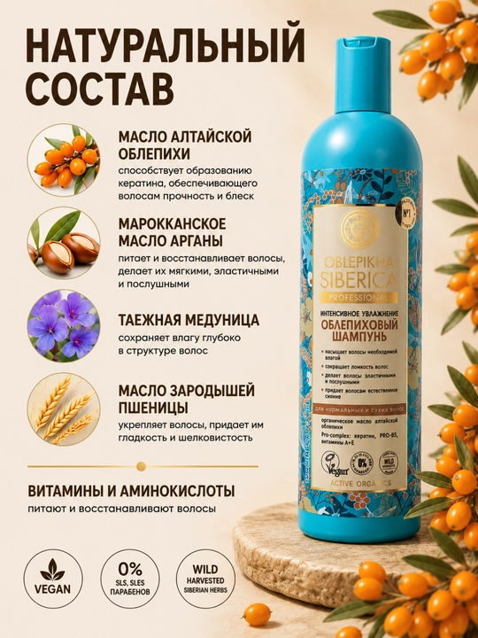 Шампунь для волос Natura Siberica, для окрашенных, сухих и поврежденных волос, 400 мл