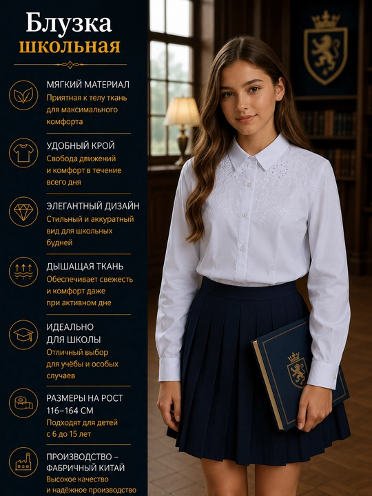 Школьные блузки для девочек, с длинными и короткими рукавами, 16 видов