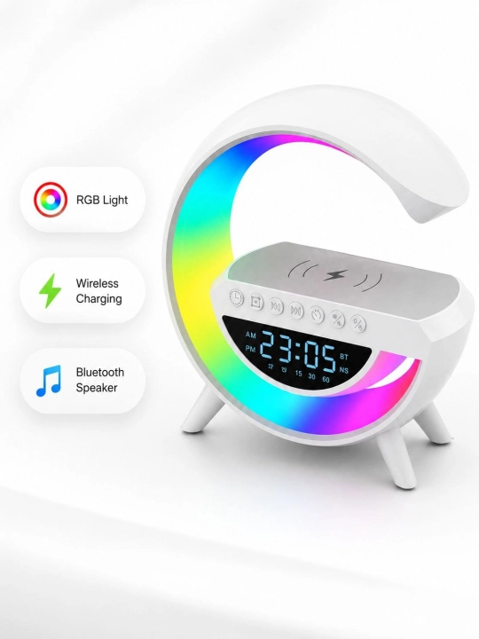 Умная колонка RGB, умный будильник, светодиодный ночной индикатор, беспроводная зарядка телефона - 