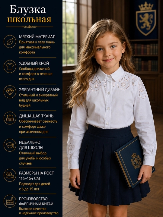Школьные блузки для девочек, с длинными и короткими рукавами, 16 видов