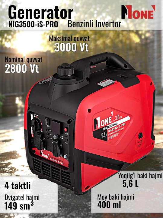 Benzinli invertorli generator bir fazalik NUMBER ONE NIG3500-iS-PRO max 3.0 kVt