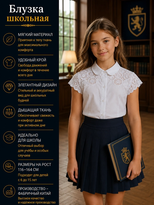 Школьные блузки для девочек, с длинными и короткими рукавами, 16 видов