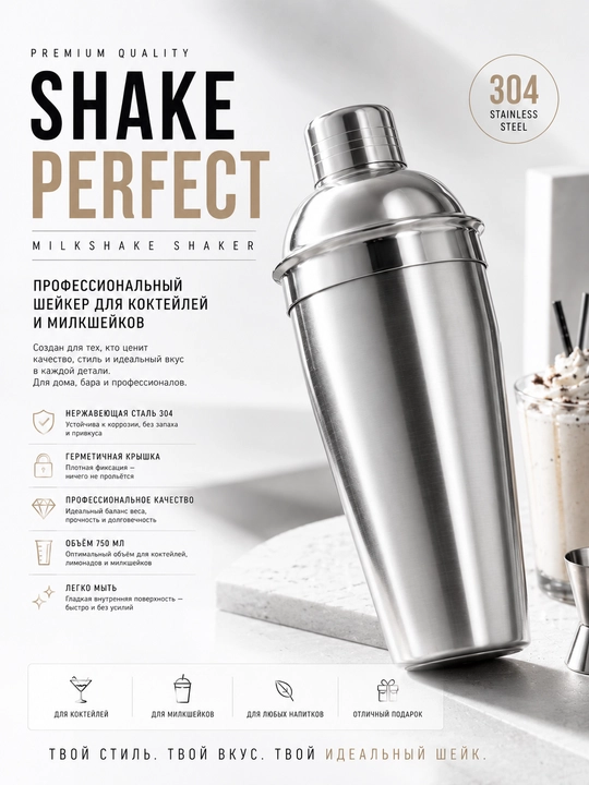 Zanglamaydigan po’lat kokteyl va milkshakeykeri 750 ml - 