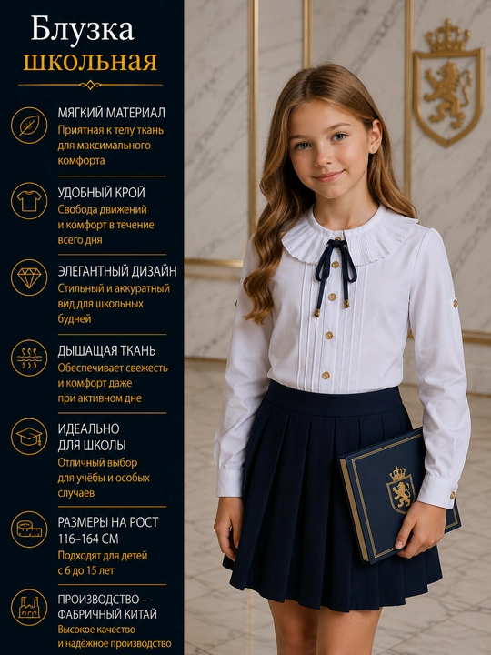 Школьные блузки для девочек, с длинными и короткими рукавами, 16 видов