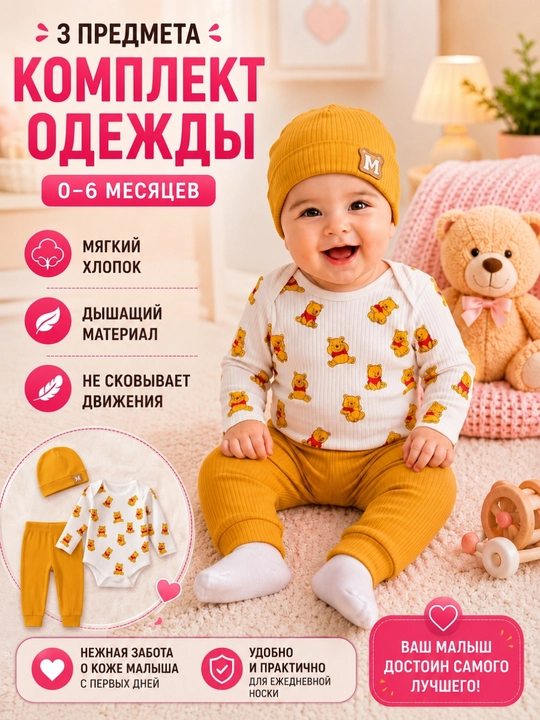 Комплект одежды ,0–6 месяцев, подарок новорождённому - 