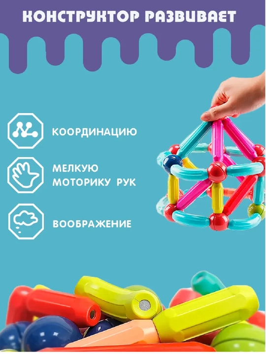 Развивающая игрушка магнитный конструктор 84 детали