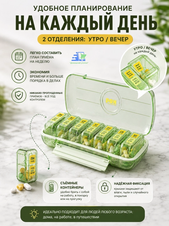 Таблетница на семь дней с 14 отделениями