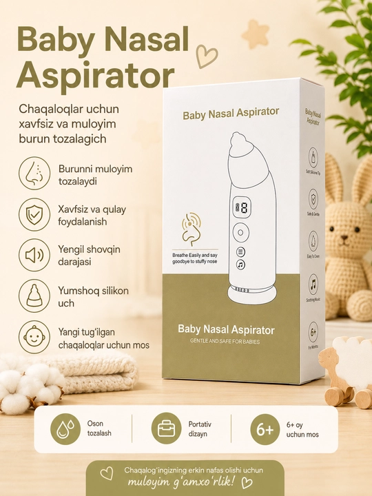 Baby Nasal Aspirator, elektron bolalar burun aspiratori, soplo so‘rg‘ichi - 