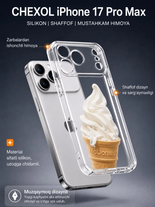 IPhone chexol, telefon chexol 16, 17 promax, silikon - 