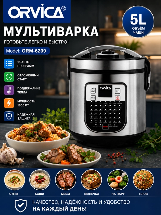 ORVICA ORM-6209 5l, multivarka, tez va osson