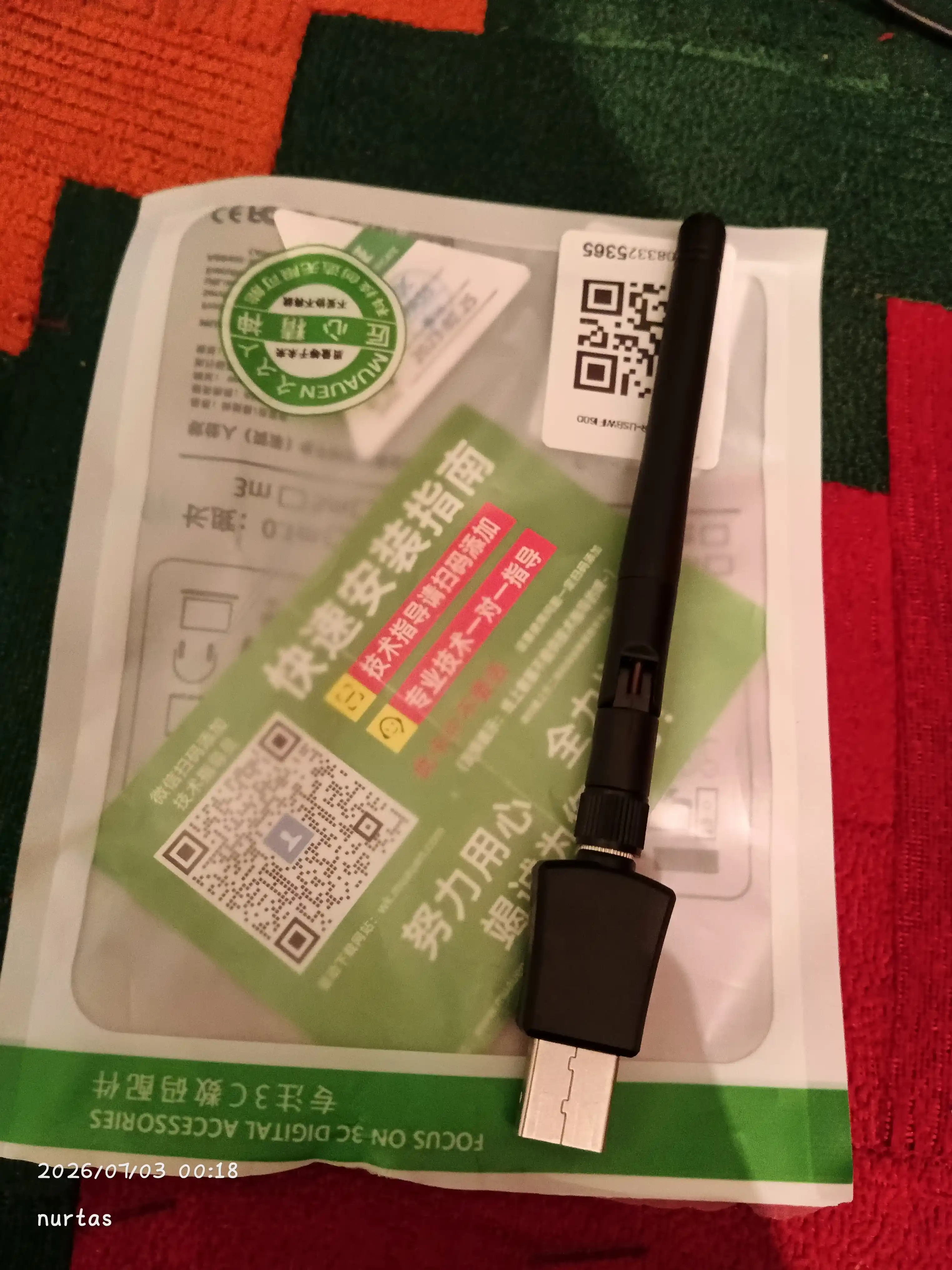 USB wifi 600Mbps adapteri, Ikki tarmoqli 2.4 GHz - 5 GHz, Realtek RTL8811cu