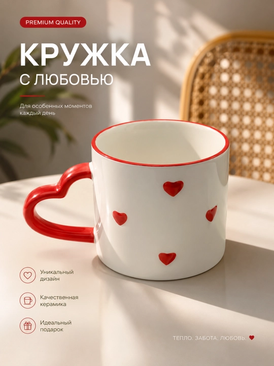 Keramik bakal krujka 380 ml, yurakchali choy va qahva uchun - 
