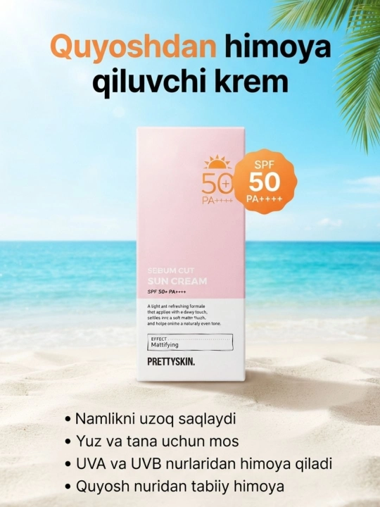 Koreys quyoshdan himoyalovchi kremi PrettySkin SPF 50+ PA++++ (Aqua, Sebum, Tone Up)
