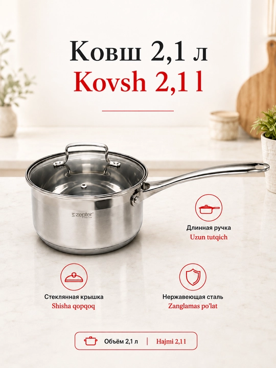 Zepter idishlar to‘plami, 6 qism, zanglamas po‘latdan