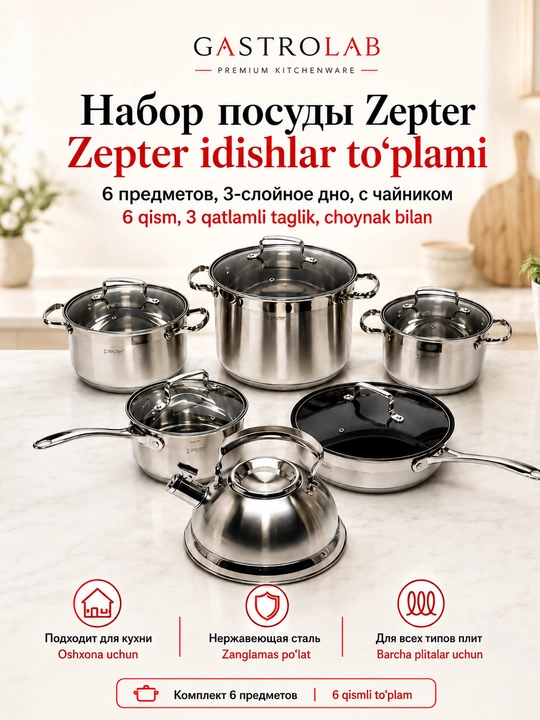 Zepter idishlar to‘plami, 6 qism, zanglamas po‘latdan - 