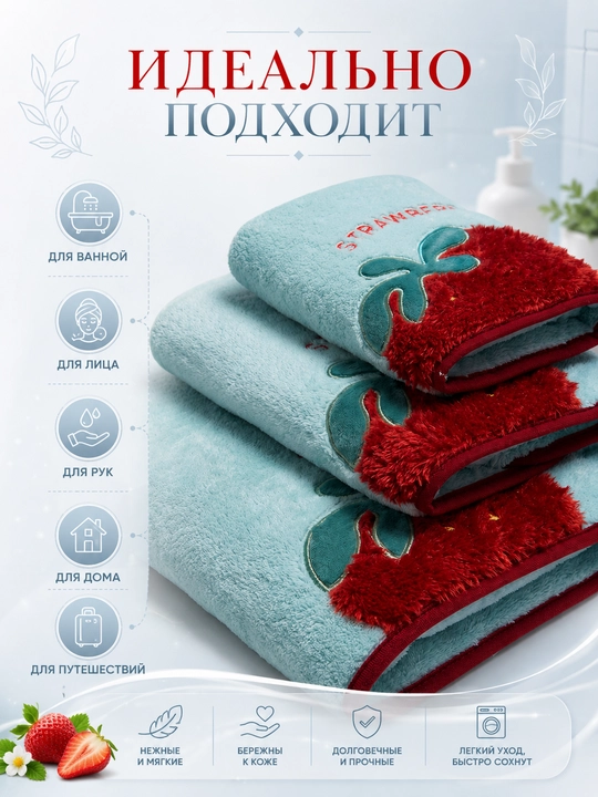 Набор полотенец 3 в 1 из микрофибры, полотенце банное и для лица с вышивкой мягкое