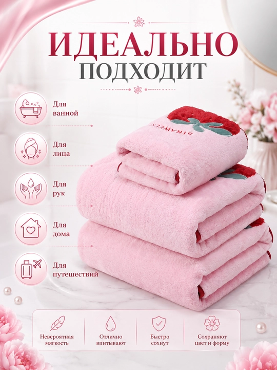 Набор полотенец 3 в 1 из микрофибры, полотенце банное и для лица с вышивкой мягкое