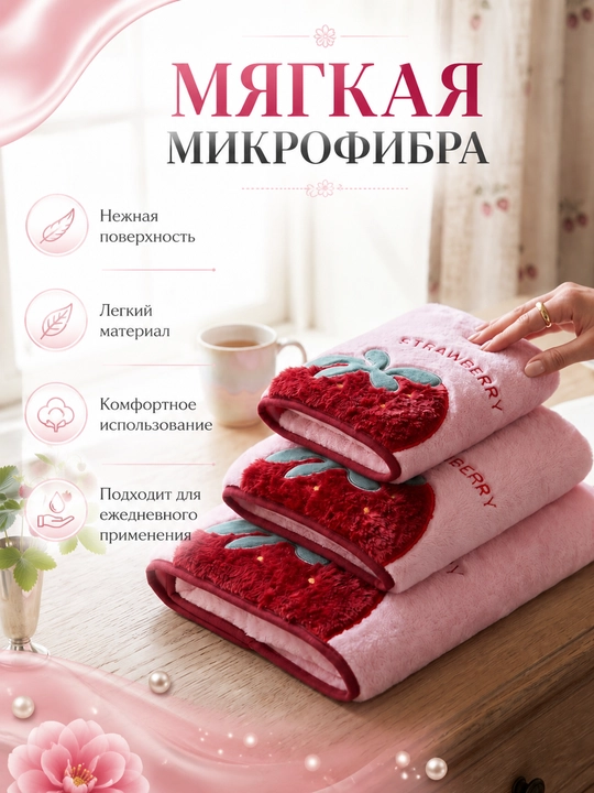 Набор полотенец 3 в 1 из микрофибры, полотенце банное и для лица с вышивкой мягкое