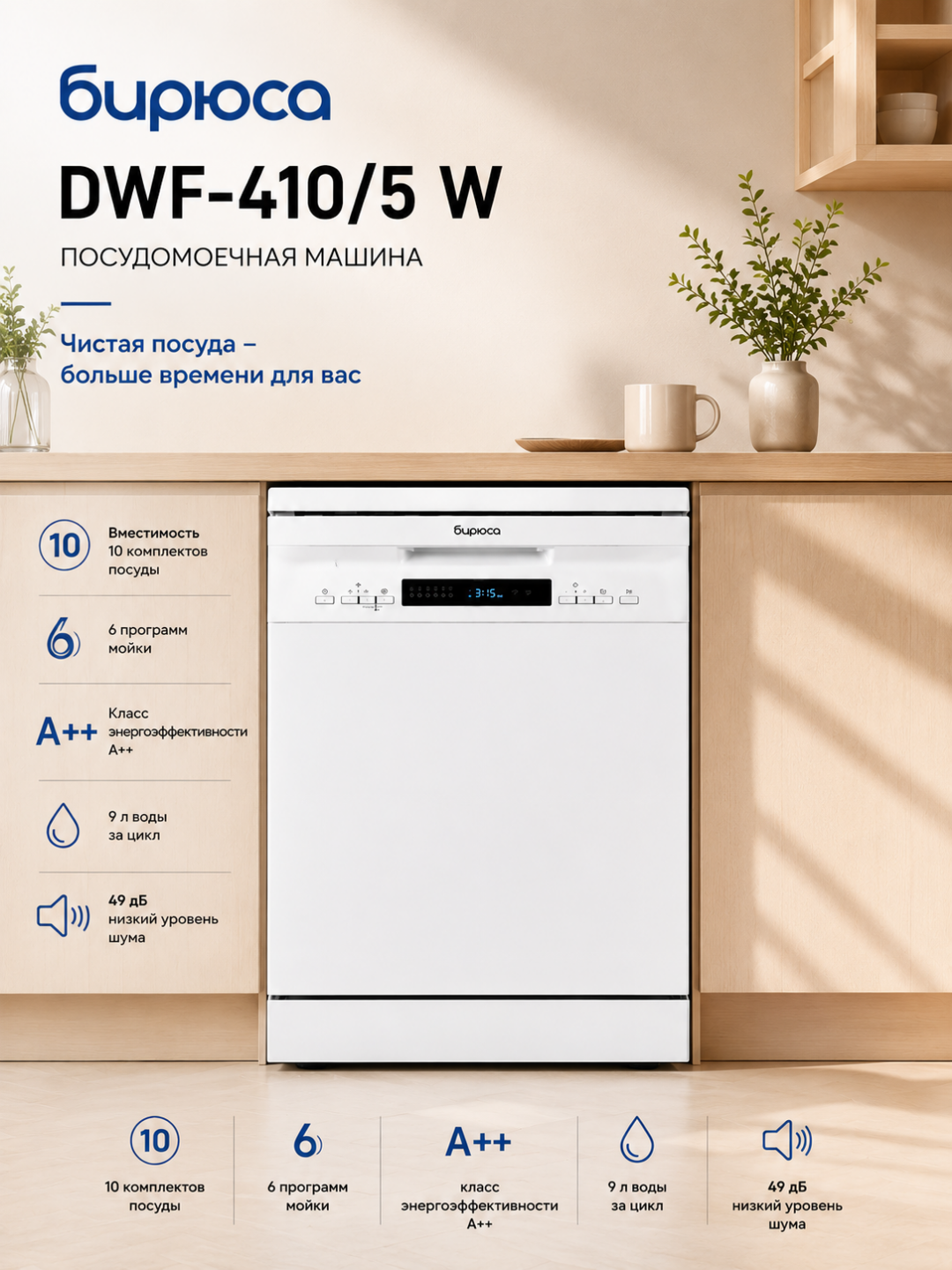 Бирюса DWF-410/5 W idish yuvish mashinasi - 