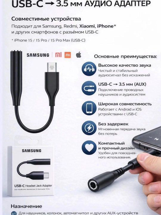Adapter Samsung va iPhone uchun,Type-C va Lighting audio-ulagich,AUX va quloqchinlar uchun