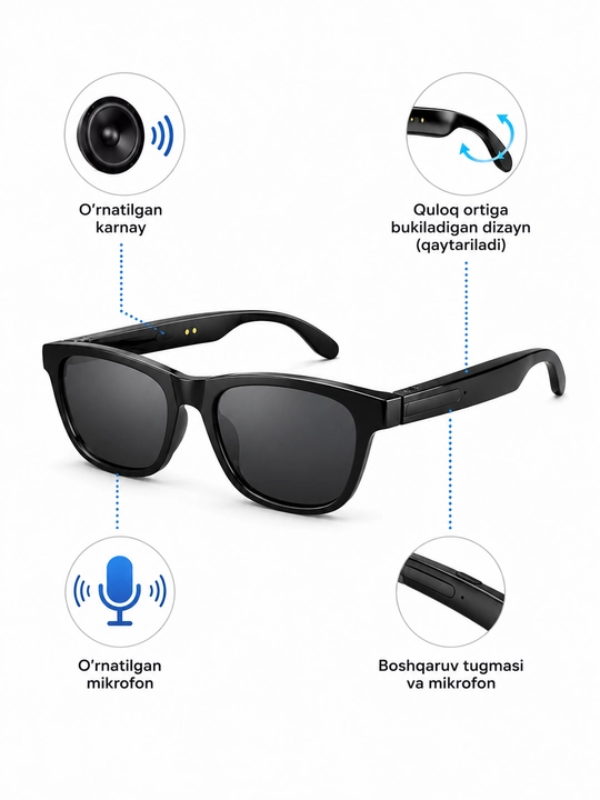 Умные Bluetooth-аудиоочки XG88 Pro с микрофоном, беспроводные, черные - 