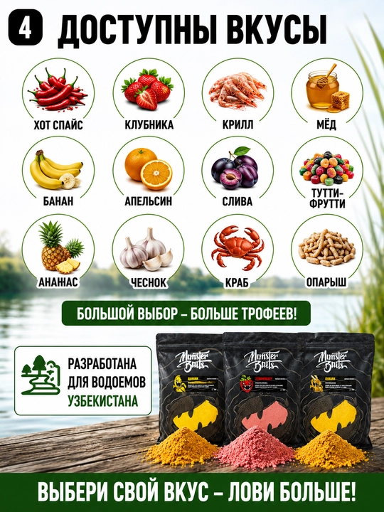 Monster Baits karp, sazan va feeder uchun baliq yemi, 1 kg
