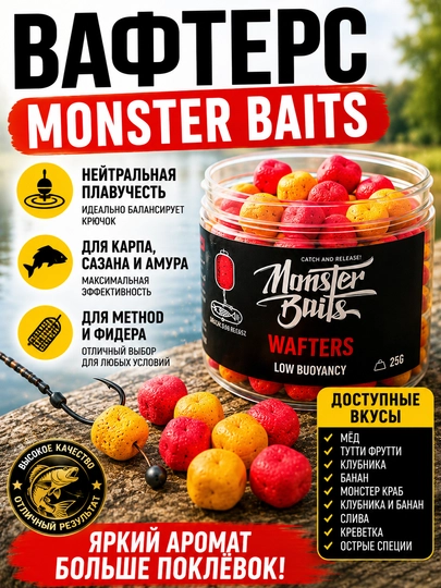 Вафтерс Monster Baits для карпа и фидера, насадка Wafters для Method Feeder — BIGFISH-CFT1239-белшоко-10х8мм