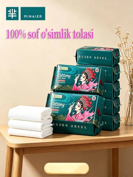 Bir martalik paxta yuz salfetkasi - Quruq va nam ishlatish mumkin, oilaviy paket