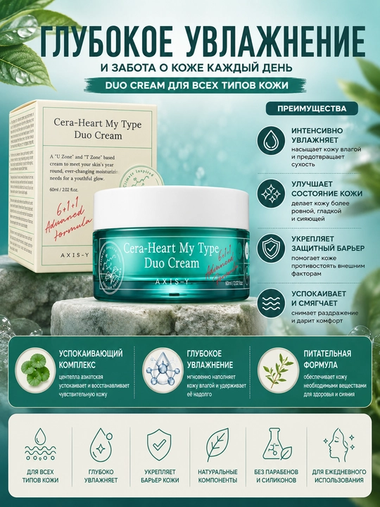 Увлажняющий крем для лица AXIS-Y Cera-Heart My Type Duo Cream, 60 мл - 