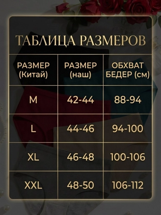 Ayollar trusiklari, paxta, to'plamda 5 dona, ichki kiyim